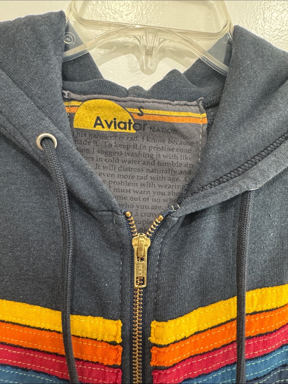 Aviator Nation Navy Rainbow Stripe Zip Up Hoodie Size Small - Picture 4 of 6